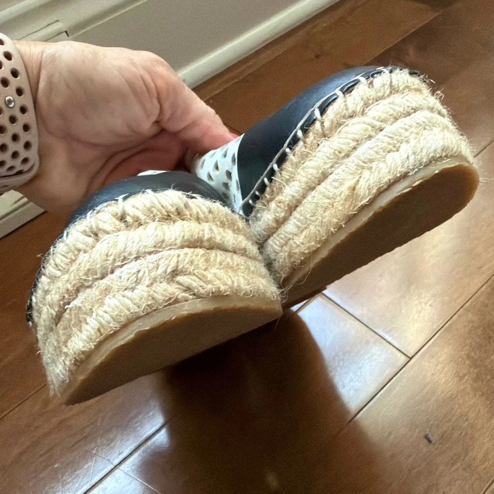 Loeffler Randall Leather Perforated Mariko Espadrille Platform Flats Sz 7.5